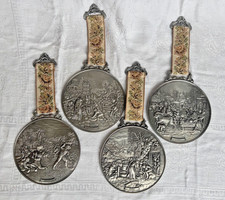 RARE Vintage WMF Zinn Pewter Tapestry Wall Hanging Set - 4 Seasons picture