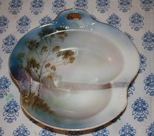 Antique early 20th century hand-painted Noritake (M) porcelain dish, Japanese picture