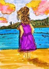 Woman At The Beach Expressionist Original Watercolor Painting ACEO picture