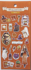 GAIA Pretty Witch Halloween Ghost Cat Pumpkin Sticker Sheet Made in Japan picture