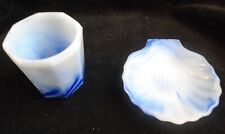 Vintage Akro Agate Blue And White Slag Cigarette Match Holder and Ash Pin Tray picture