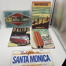 6 Vintage Style Metal Signs Lot Surf Beach Tiki Americana Roadside Decor D2 picture