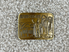 Vintage Hawaii King Kamehameha1 Brass Belt Buckle Hawaiian Dollar Palm Tree picture