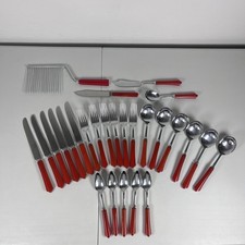 VTG Royal Brand Sharp Cutter Dark Cherry Red Bakelite Flatware 27 Pc Mixed Lot picture