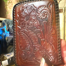 vintage 1960s–1970s western hand-tooled leather bifold wallet. picture
