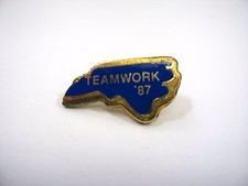 Vintage 1987 North Carolina Pin Teamwork '87 NC State Shape Blue Enamel Gold picture