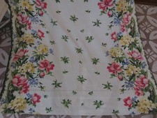 Gorgeous 1940's Super Nubby Pinks & Greens on White Barkcloth ROMANTIC Drapes picture