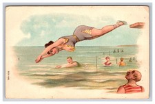 Bathing Beauty Diving Into The Ocean Postcard picture
