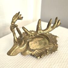 Vtg Brass Deer Stag Head W Antler Pillar Candle Holder Metal Christmas Holiday picture