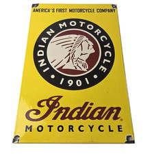 Vintage Indian Motorcycles Sign - Parts Dealership Service Porcelain Gas Sign picture
