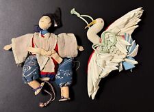 Lot of Vintage Japanese Traditional Silk Fabric Crafts Decorations - Crane, Man picture