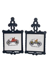 2 Vintage Taiwan Cast-Iron And Tile Trivet Trivets Antique Cars ￼#1  picture
