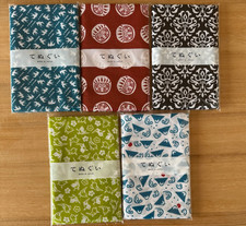 Set of 5 Japanese Tenugui Towels Cotton Cloth Fabrics Daruma Mt. Fuji picture