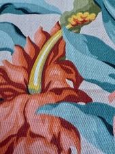 40’s Hawaiian Orange Orchids Mid Century Arts & Crafts Barkcloth Vintage Fabric picture