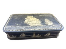 Vintage Large Dante Nautical Blue Incolay Stone Jewelry Box Casekt Clipper Ship picture