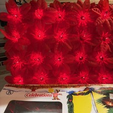 VTG Celebrations Christmas Poinsettia Lights (20) Indoor/Outdoor Red 60s NIB picture