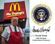 PRESIDENT DONALD TRUMP WORKING AT McTRUMPS PRESIDENTIAL SEAL 8X10 AI PHOTO picture