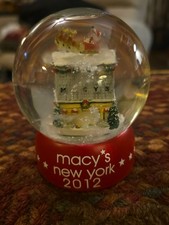 Macy's New York 2012 Snowglobe Macys Building Santa In Sleigh On Top. Red Clear picture