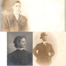 x3 LOT c1900s Half Front RPPC Man Woman Portrait Undivided Back Photo Postcards picture