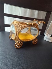 Antique French Style Ormolu & Beveled Glass Carriage Jewelry Box circa 1980 picture