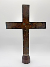 Vintage BRASS Cross SIMPLISTIC with Threaded Bottom TOPPER Lovely Patina 8