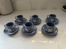 Wedgwood Blue & White Jasperware 6 (six)  demitasse Cup & Saucer made in England picture