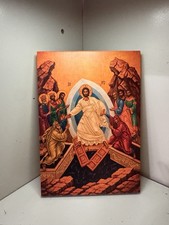 Jesus Christ Resurrection Icon on Wood – Christian Easter Icon 8x5.5 picture