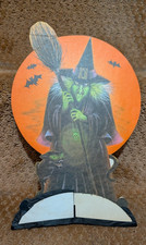 1984 Beistle Co. accordion base stand up witch with black cat and broom decor  picture
