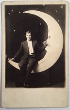 1910’s Handsome Dapper Young Man On Paper Moon RPPC PHOTO Postcard Antique picture