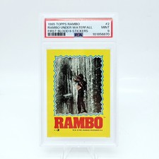 1985 Topps Rambo #2 Under Waterfall First Blood Sticker Stallone PSA 9 picture