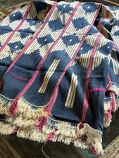 Vintage African Indigo Baule With Pink Stripes Mudcloth 58”L x 45”W | No. 81 picture