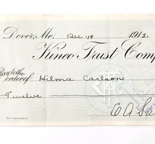 1912 Kineo Trust Company Bank Check E.A. Sampson Dover Maine Signed 1082 CHX4 picture
