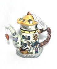 Vintage Whimsical Teapot Gazebo Candle Holder 2 Piece Ceramic Tea Light Decor picture