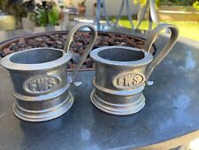 Vintage FWS 2 Pewter Holder Looped Handle Tumbler Set for beer glass Rare picture
