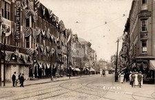 Flag Draped Storefronts River St. Troy NY New York Boice RPPC Postcard COPY picture