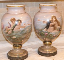 Antique Large Portrait Vases Water Nymphs Matching Pair picture