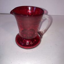 Vintage Ruby Red Crackle Glass Cream Pitcher w/Ribbed Handle picture