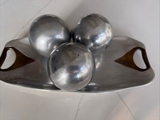 Vintage Brutalist Brass & Cast Aluminum Serving Tray Centerpiece W/Balls MCM picture