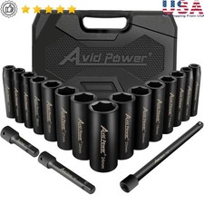 18pcs 1/2 Drive Impact Socket Set Metric Cr-V Steel Extension Bars 6 Point New picture