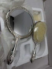 VTG WM Rogers & Son Silver Plated 3 Piece Vanity Dresser Set Mirror Brush Comb picture