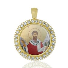 St Wolfgang Christian Round Medal Gold Tone Pendant with Rhinestones picture