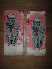 Pair of 2 Vtg 1960's FASHION MANOR Penney's Cotton Terry Pink Poodle Dish Towels picture