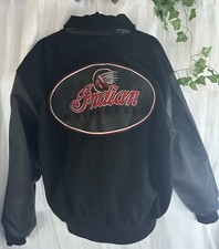 Vintage leather Indian Motorcycle Black Jacket w/ Front Logo Patch picture