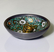 Vintage Japanese Porcelain Pewter Encased Ring Dish Decorated in Hong Kong YY picture