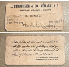 VTG 1920s-30s L Bamberger & Co Newark NJ Regular Charge Account Card picture