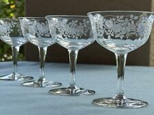 1920s GLASTONBURY LOTUS SHERBET CHAMPAGNE GLASSES COUPE OPTIC GLASS ETCHED ROSES picture