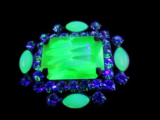 XL  Gorgeous Czech Vintage Glass Vaseline Uranium Rhinestone Button Collectable picture