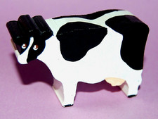 HAND PAINTED WOODEN HOLSTEIN COW BOVINE MINIATURE FIGURINE COLLECTIBLE USA MADE picture