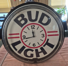 Budweiser Vintage Neon Wall Bar Clock Light-Up Ring 20 inches picture