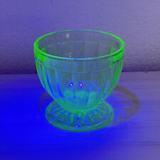 Vintage Green Vaseline Uranium Depression Glass Footed  Dessert Sherbet Cup Dish picture